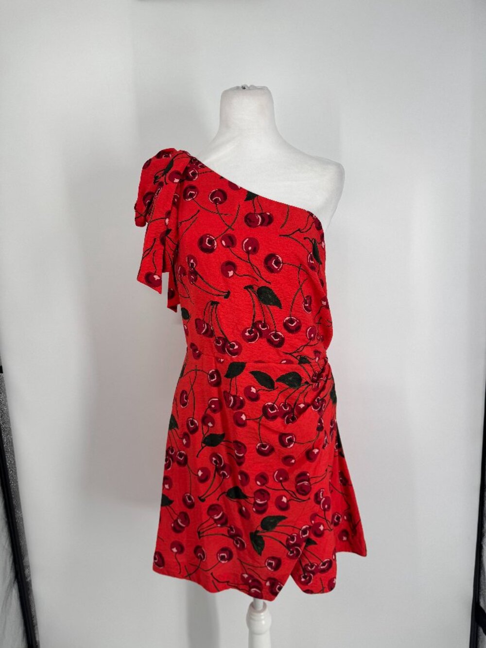 Maeve Red Cherry-Print One-Shoulder Mini Dress - Picture 3 of 14